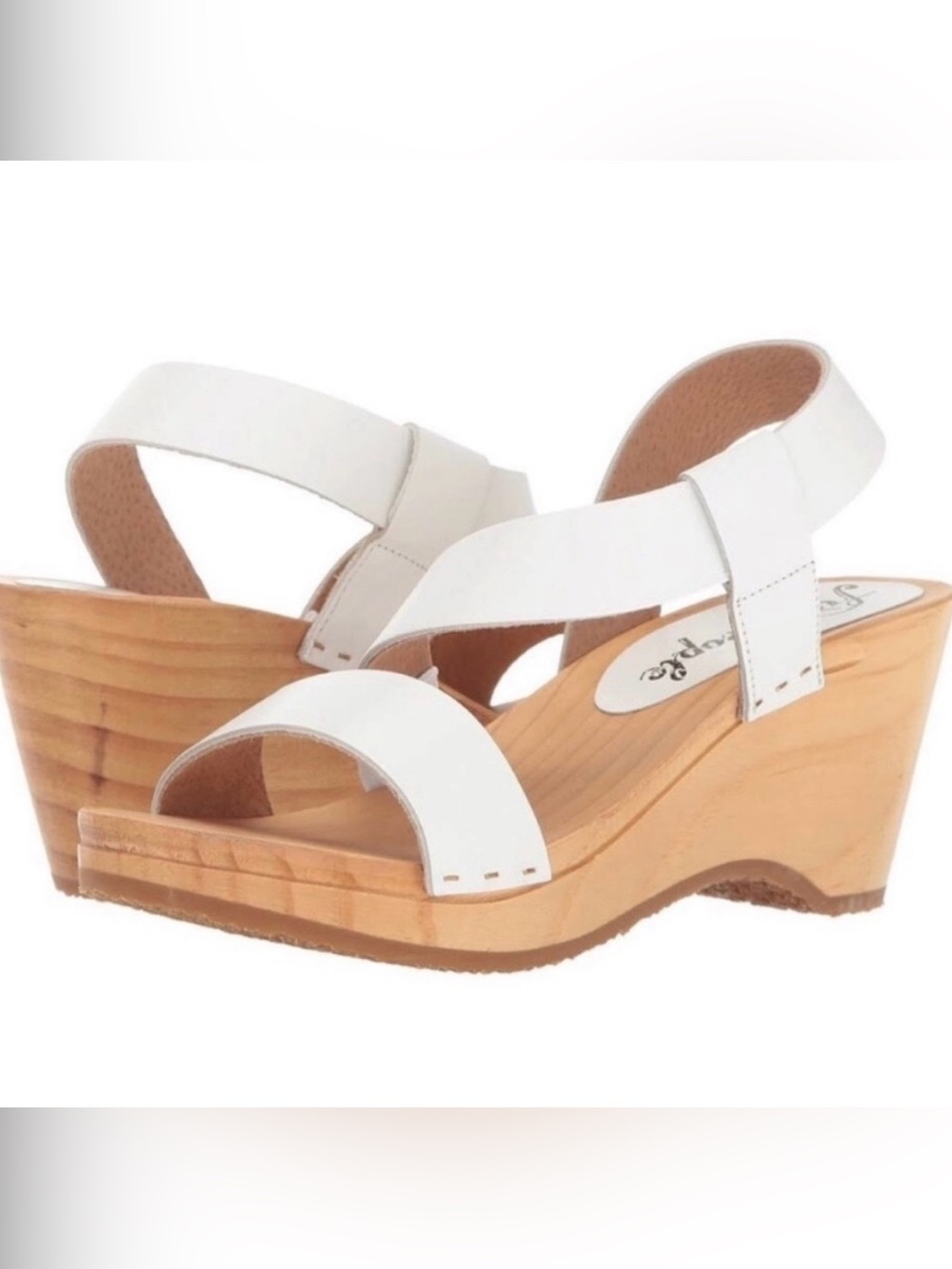 Free People Dune White Leather Strappy Wooden Wedge Beach
Clog Sandals